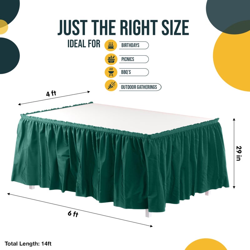 Exquisite Ruffle Table Skirt Dark Green 6 Pack 14 Ft Long Table Skirts for Rectangle Tables 6ft Plus or Round Tables Skirts with Adhesive Strip for Gender Reveal Decor & Happy Birthday Parties - Image 4